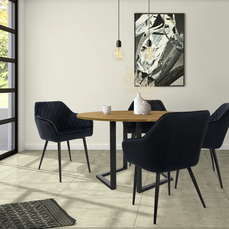 Esszimmerstuhl 6er Set Schwarz Samtbezug mit Metallbeinen inkl. Montagematerial ML-Design
