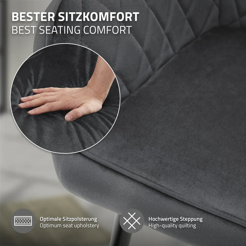 Esszimmerstuhl 6er Set Anthrazit Samtbezug mit Metallbeinen inkl. Montagematerial ML-Design