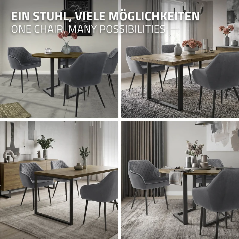 Esszimmerstuhl 6er Set Anthrazit Samtbezug mit Metallbeinen inkl. Montagematerial ML-Design