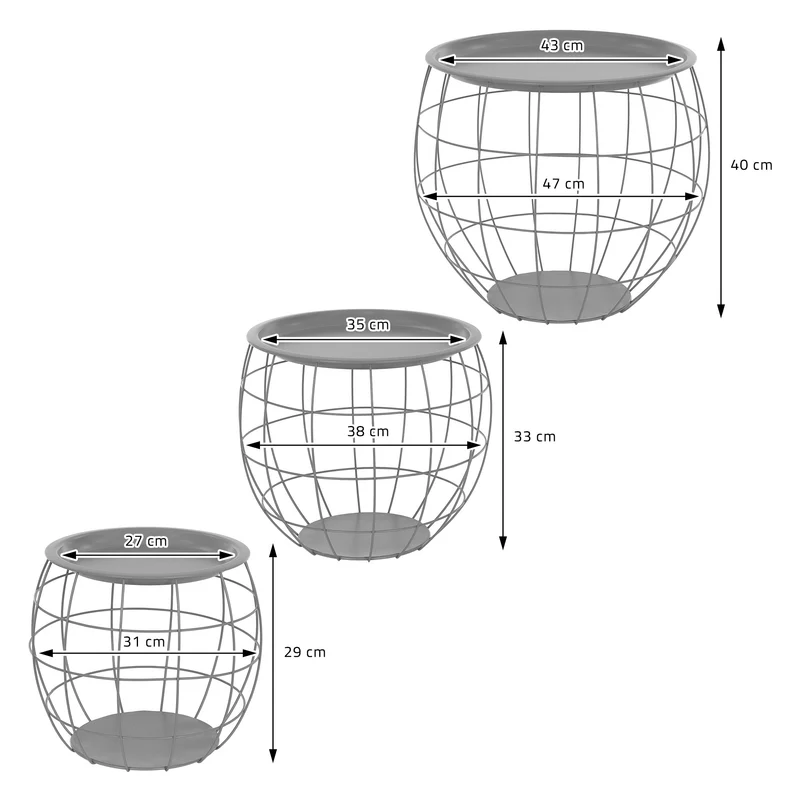 Beistelltisch 3er Set Grau aus Metall ML-Design
