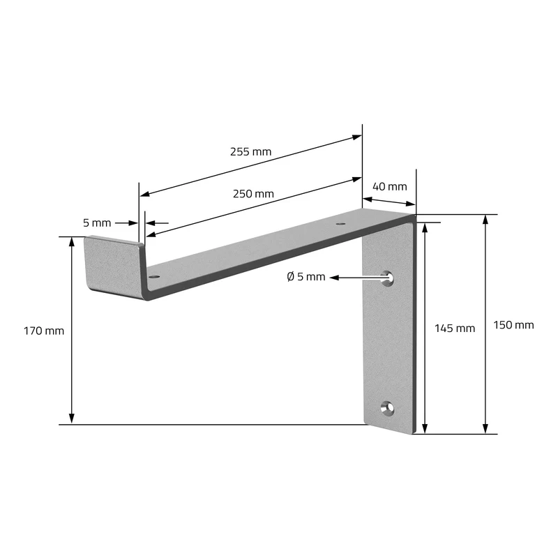 Wandkonsole Regalhalterung 2er Set 250 x 145 mm Grau aus Stahl ML-Design