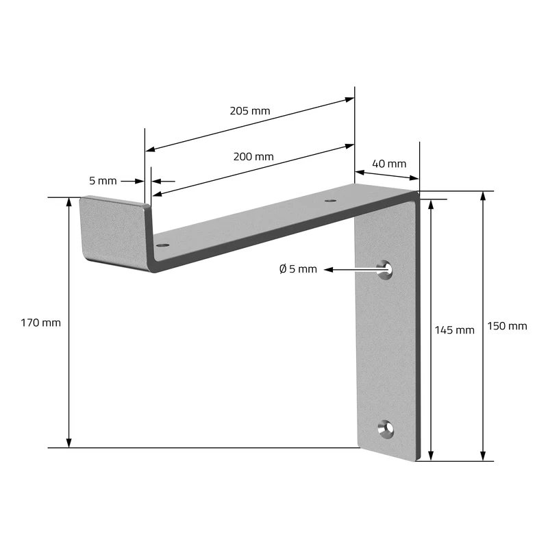 Wandkonsole Regalhalterung 2er Set 200 x 145 mm Grau aus Stahl ML-Design