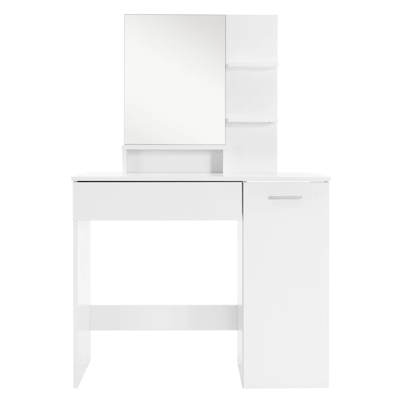 Schminktisch Frisiertisch 90x38x138 cm in Weiß mit Spiegel, Schublade, 3 Ablagen & Schrank ML-Design