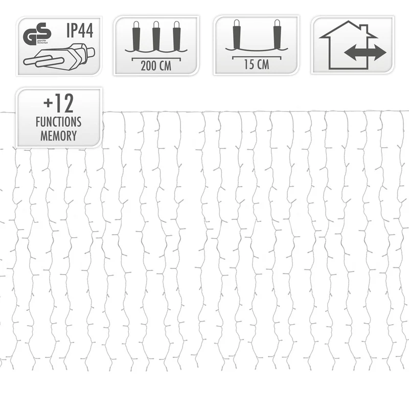LED Lichtervorhang 2m Kaltweiß mit 240 LED aus PVC