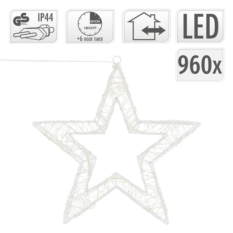 LED Weihnachtsstern 38 cm mit 960 warmweißen LEDs und Timer aus Metall für Innen und Außen IP44 Spritzwassergeschützt