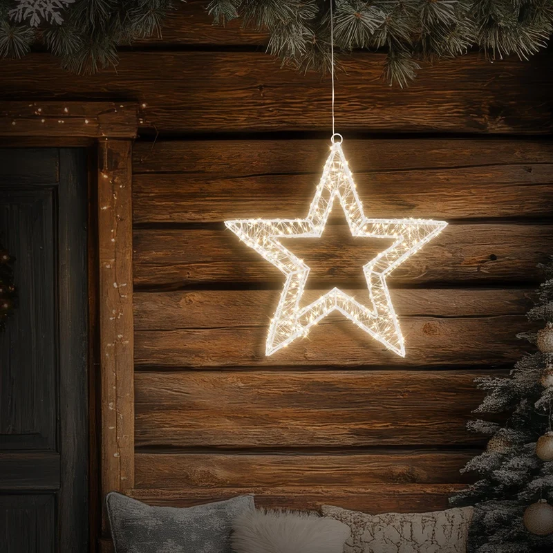 LED Weihnachtsstern 38 cm mit 960 warmweißen LEDs und Timer aus Metall für Innen und Außen IP44 Spritzwassergeschützt