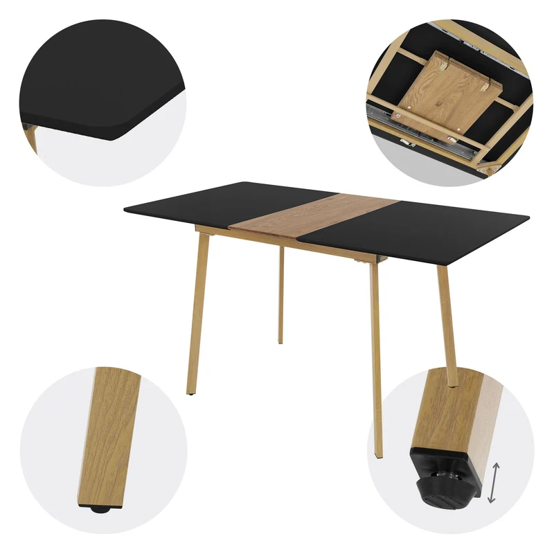 Esstisch ausziehbar in Schwarz 110-140x75 cm aus Holz Esszimmertisch für 4-6 Personen ML-Design