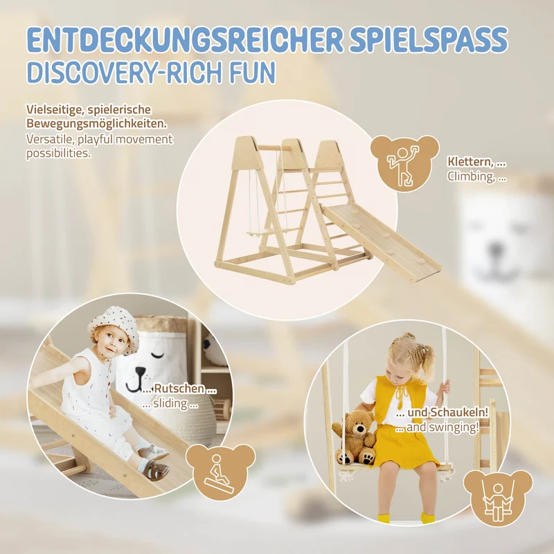 3in1 Klettergerüst Set Indoor mit 2x Kletterleiter aus Holz Joyz