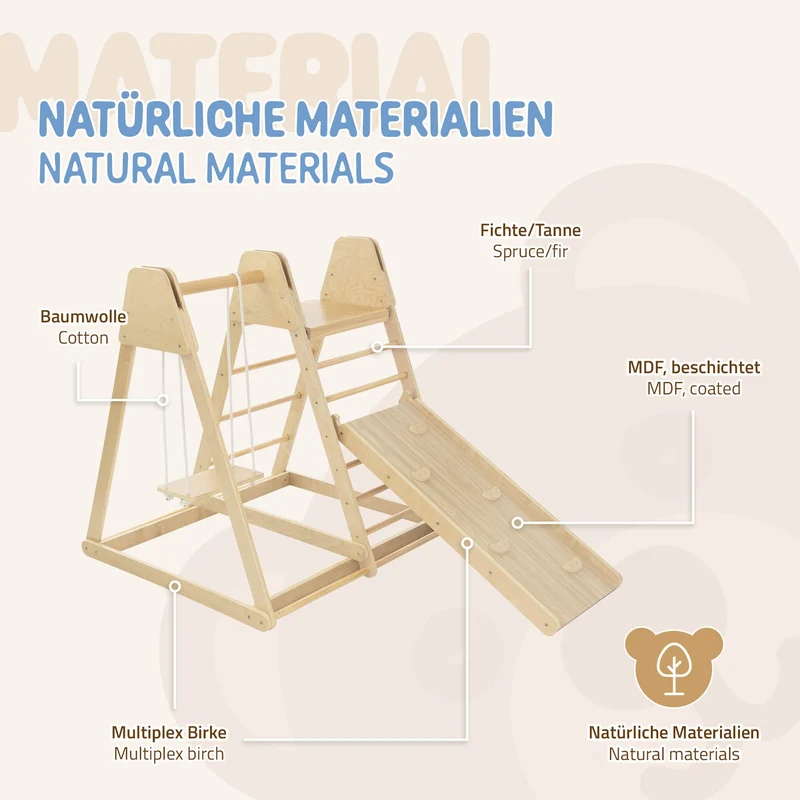 3in1 Klettergerüst Set Indoor mit 2x Kletterleiter aus Holz Joyz