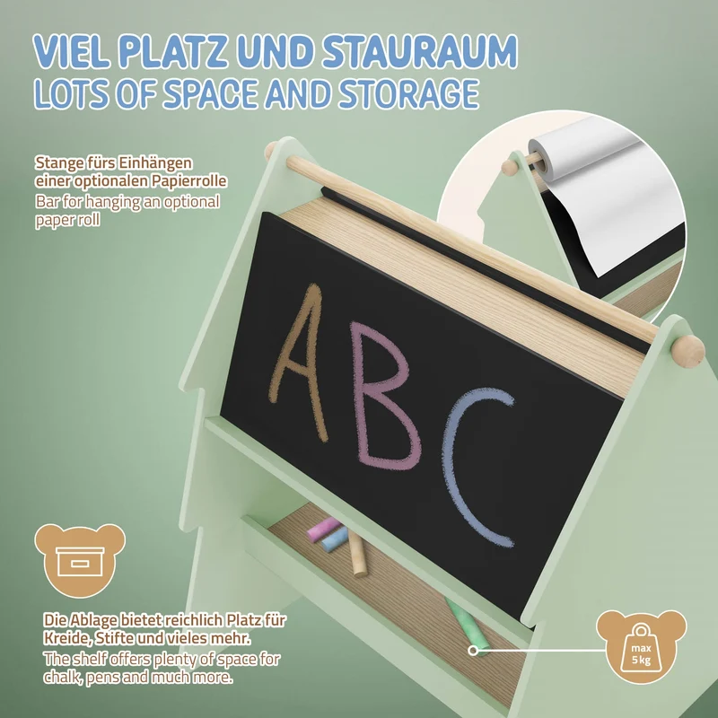 Kreidetafel für Kinder im Tannen Design beidseitige Tafel mit Stauraum und Papierrolle Joyz