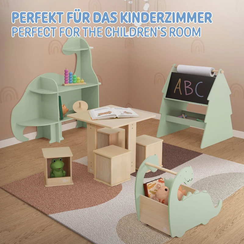 Kreidetafel für Kinder im Tannen Design beidseitige Tafel mit Stauraum und Papierrolle Joyz
