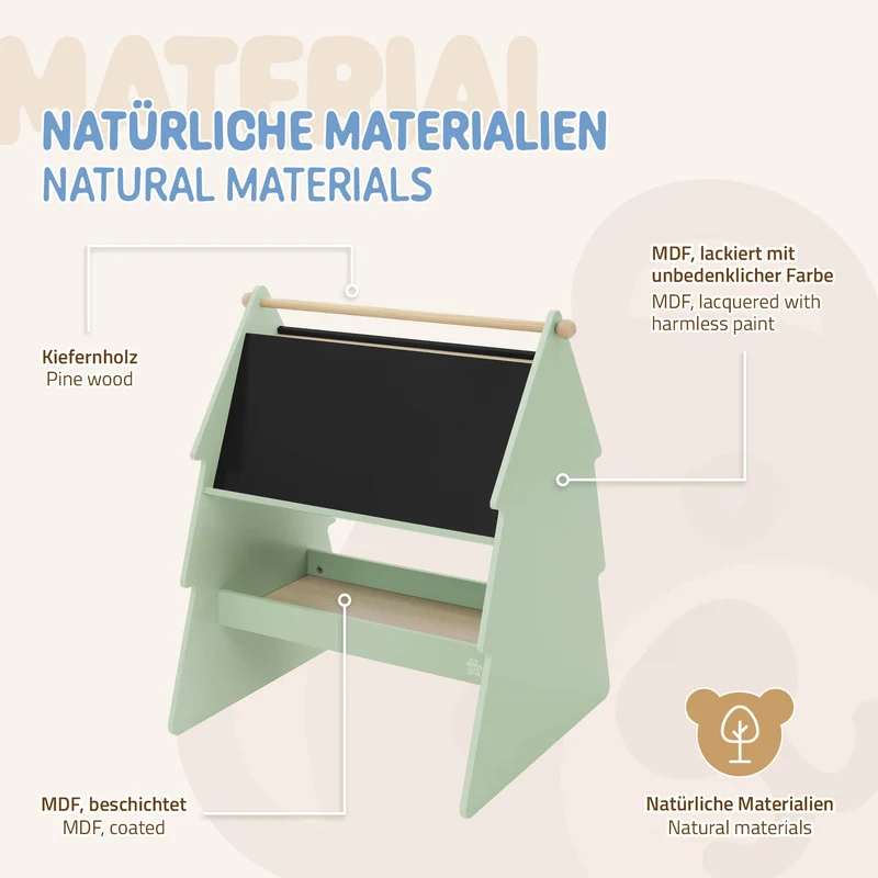 Kreidetafel für Kinder im Tannen Design beidseitige Tafel mit Stauraum und Papierrolle Joyz