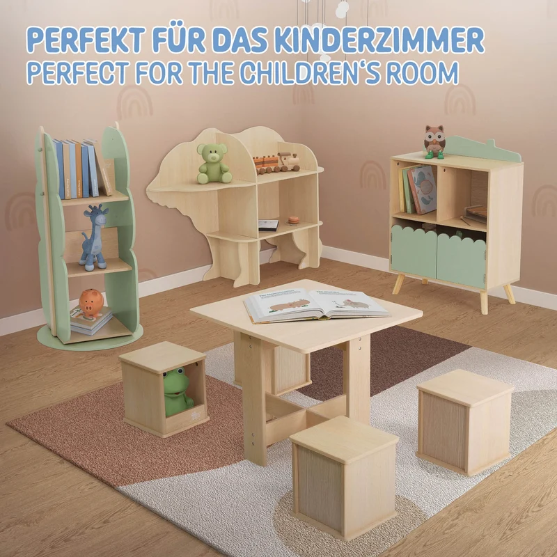 Kinder Bücherregal Bär-Design Natur mit offenen Regalen Joyz