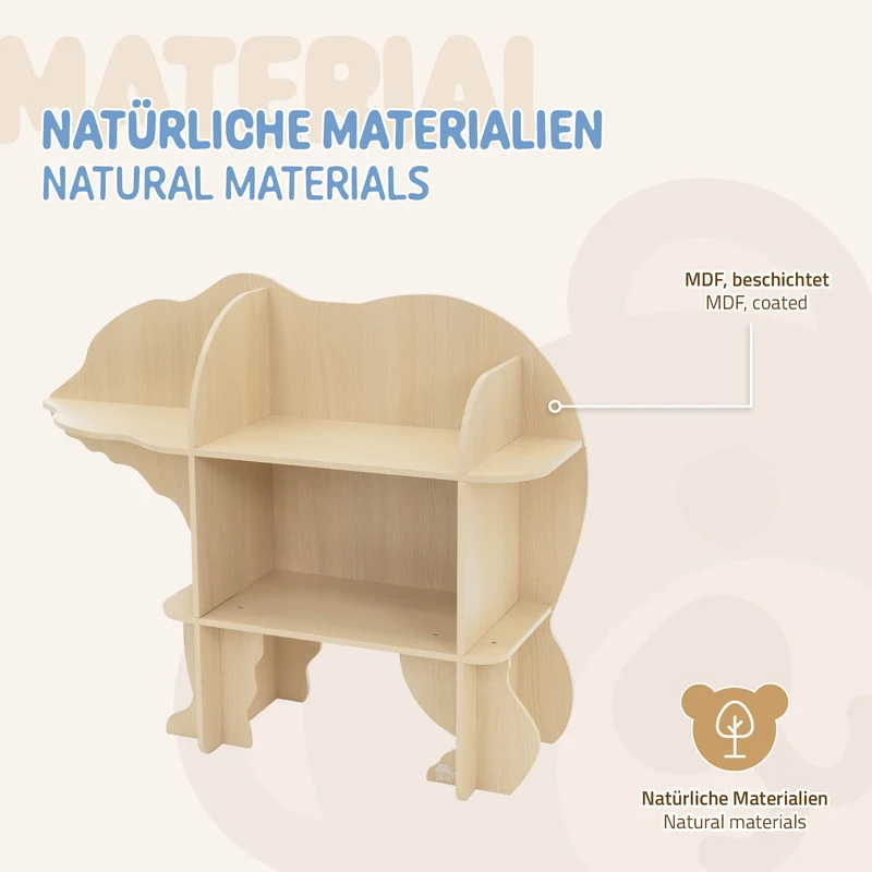Kinder Bücherregal Bär-Design Natur mit offenen Regalen Joyz
