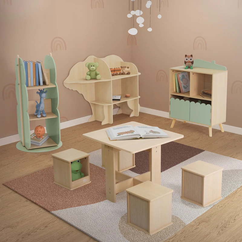 Kinder Bücherregal Bär-Design Natur mit offenen Regalen Joyz