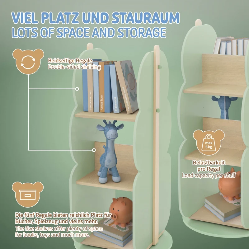 Kinder Bücherregal Baum-Form Grün/Natur mit 5 Regale Joyz
