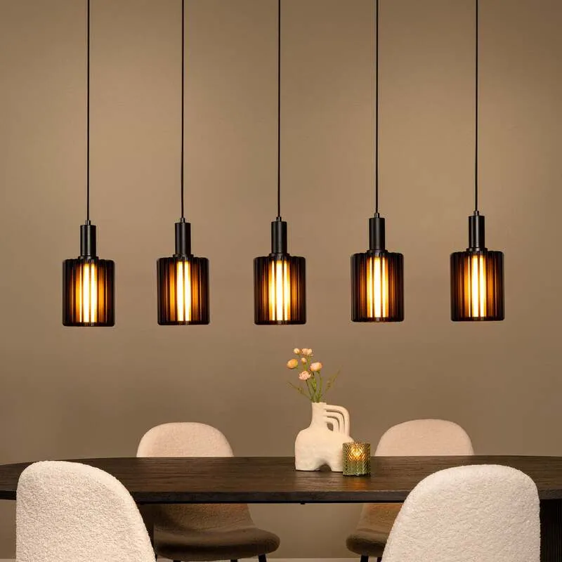 B-Ware Lucide Pendellampe Hängelampe Lambres Glas Metall schwarz transparent 164 cm403