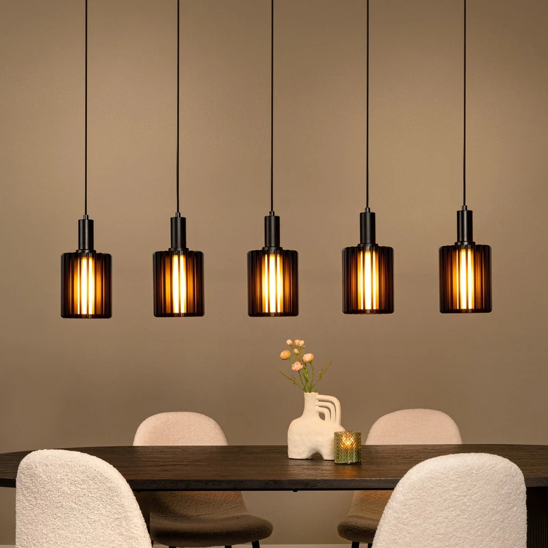 B-Ware Lucide Pendellampe Hängelampe Lambres Glas Metall schwarz transparent 164 cm403