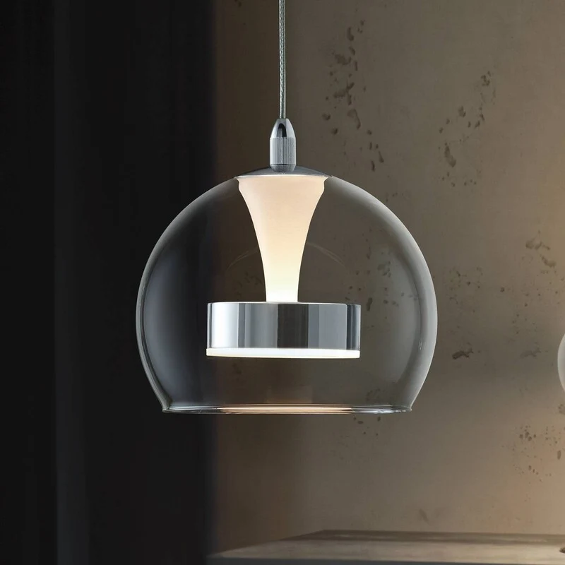 B-Ware Trio Pendelleuchte Hängelampe FLYNT LED Metall Chrom Glas Wohnzimmer Esszimmer