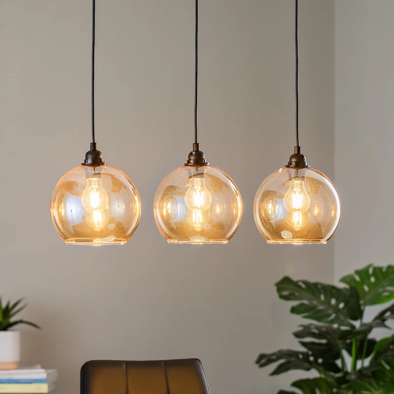 B-Ware Opviq Hängelampe Gold 022 Hängeleuchte Leuchte Lampe 3-flammig linear Glas Ø2801