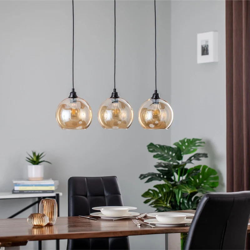 B-Ware Opviq Hängelampe Gold 022 Hängeleuchte Leuchte Lampe 3-flammig linear Glas Ø2801