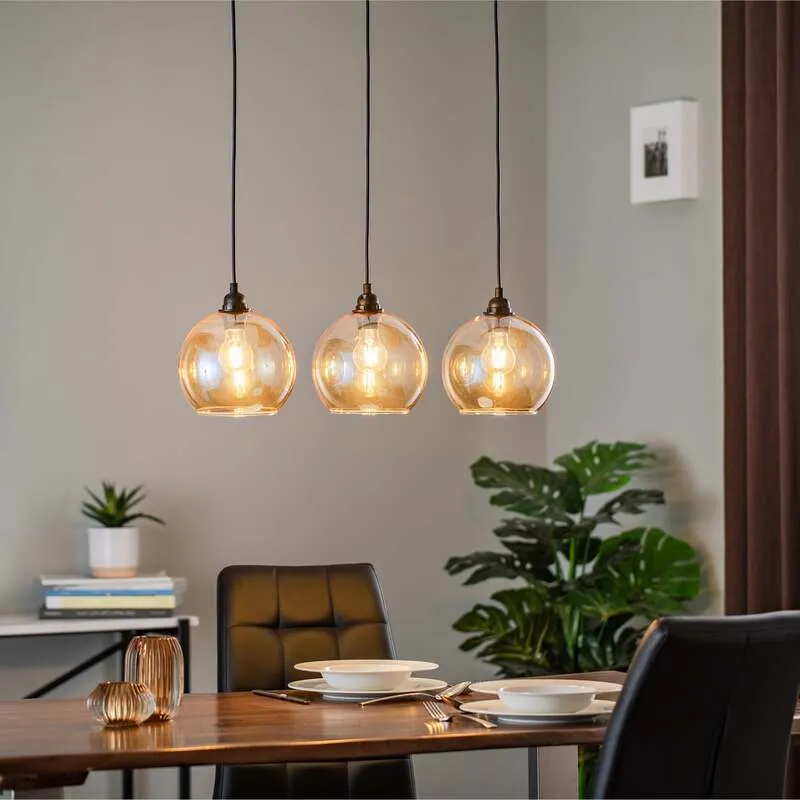 B-Ware Opviq Hängelampe Gold 022 Hängeleuchte Leuchte Lampe 3-flammig linear Glas Ø2801