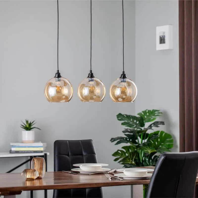 B-Ware Opviq Hängelampe Gold 022 Hängeleuchte Leuchte Lampe 3-flammig linear Glas Ø2801
