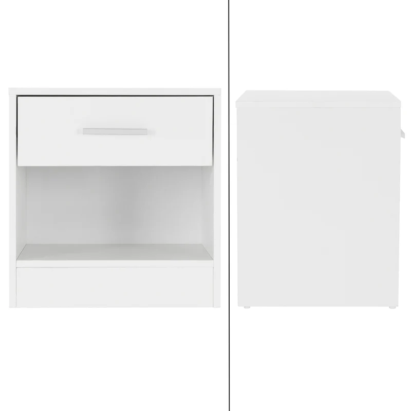 Nachttisch mit Schublade und offenem Fach 36.5x38.5x30 cm Weiß aus Holz ML-Design