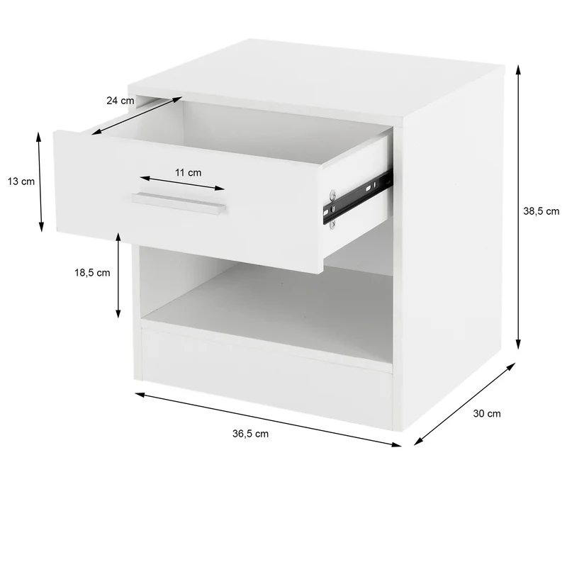 Nachttisch mit Schublade und offenem Fach 36.5x38.5x30 cm Weiß aus Holz ML-Design