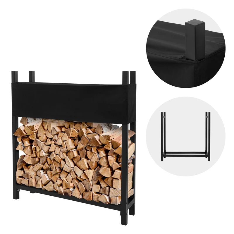 Kaminholzregal mit Abdeckung 113x25x115 cm Anthrazit aus Stahl ML-Design