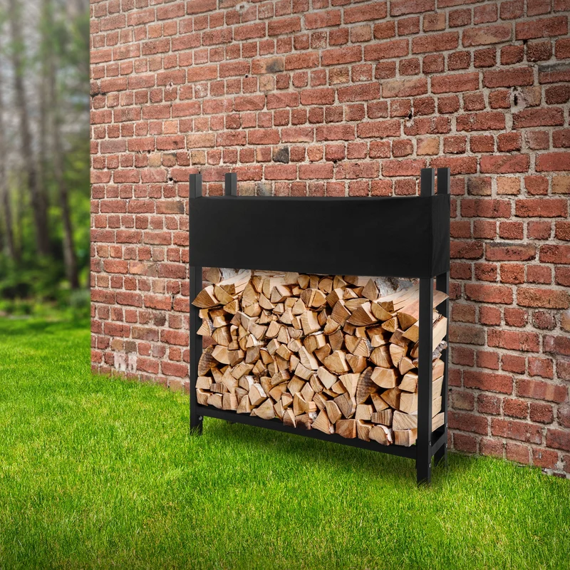 Kaminholzregal mit Abdeckung 113x25x115 cm Anthrazit aus Stahl ML-Design