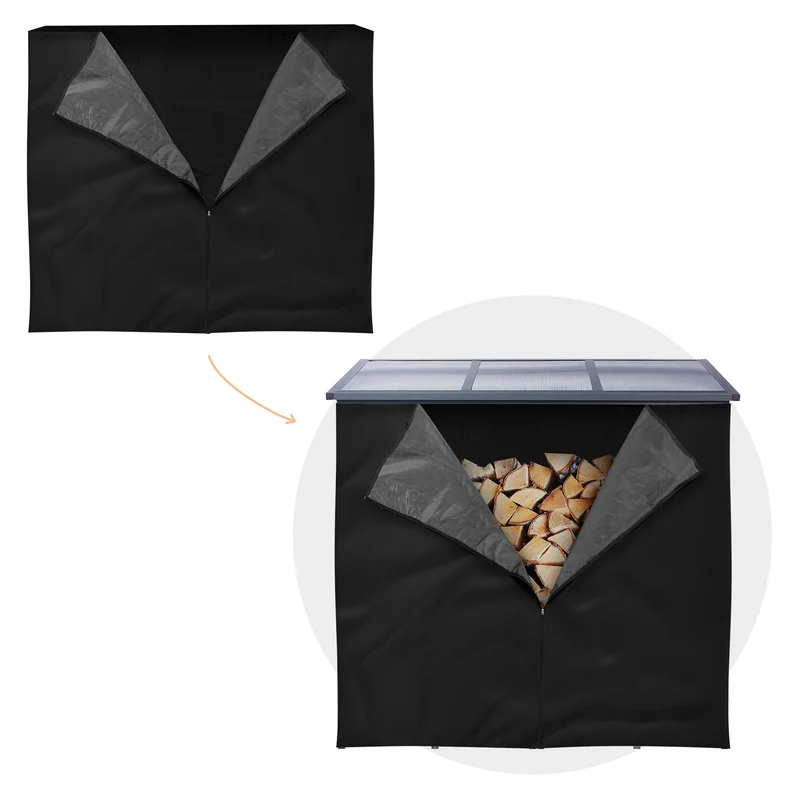 Abdeckung für Kaminholzregal wasserabweisend 240x165 cm Schwarz aus Polyester ML-Design