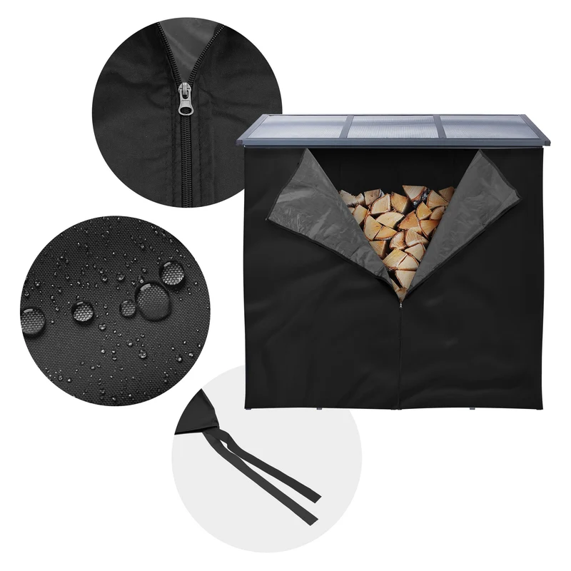 Abdeckung für Kaminholzregal wasserabweisend 240x165 cm Schwarz aus Polyester ML-Design