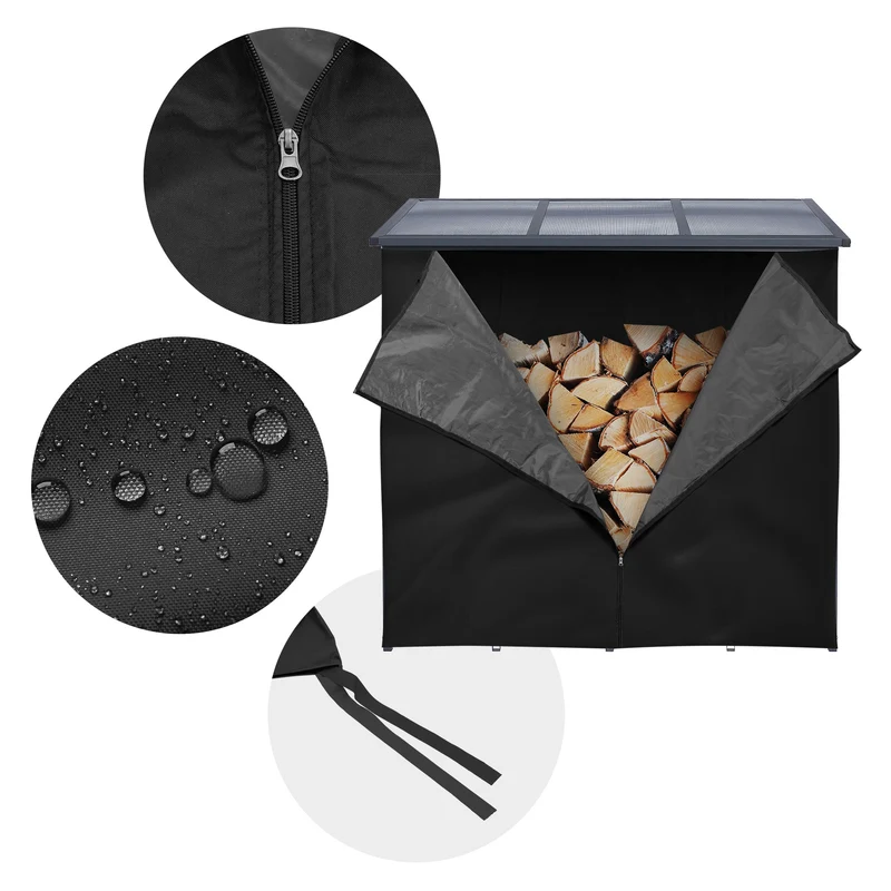 Abdeckung für Kaminholzregal wasserabweisend 185x125 cm Schwarz aus Polyester ML-Design