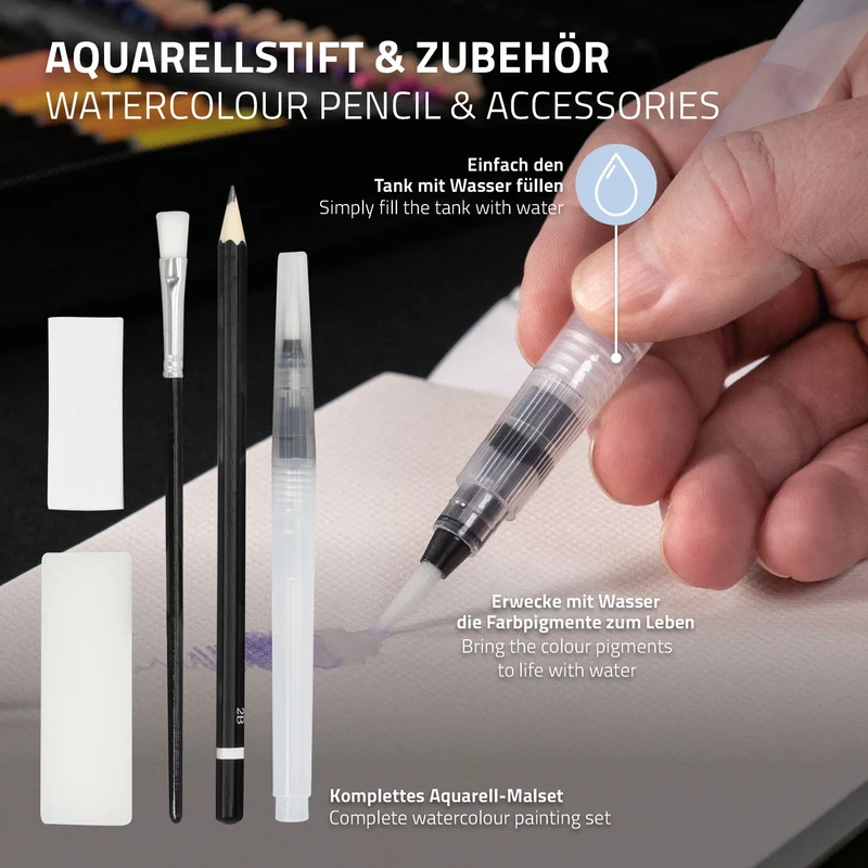 Aquarellfarben Malkasten 48 Farben in Metallbox Silber mit Zubehör