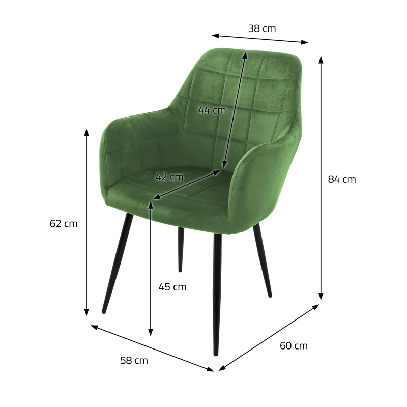 Esszimmerstuhl 2er Set Quadrat Steppung mit Rücken- und Armlehnen Salbei Küchenstuhl mit Microfaser-Samtbezug ML-Design