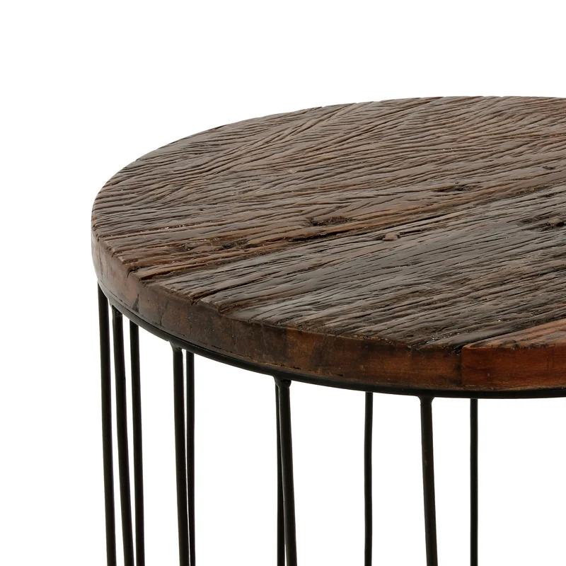Couchtisch rund Ø 50x50 cm Natur/Schwarz aus Altholz, Metallgestell WOMO-Design