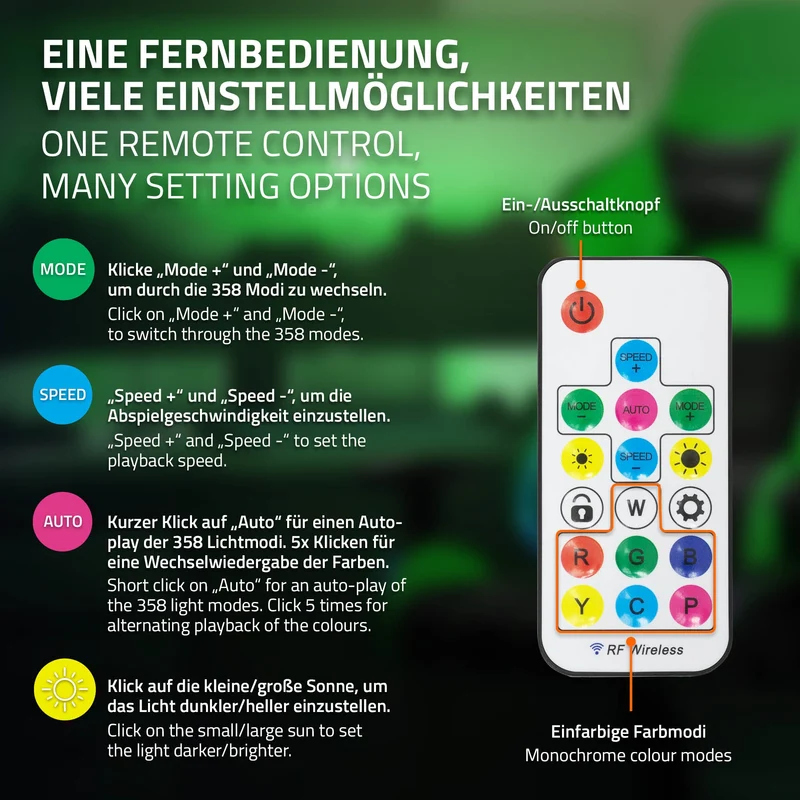Gamingstuhl mit RGB Beleuchtung & Bluetoothboxen Schwarz/Grün aus Kunstleder ML-Design
