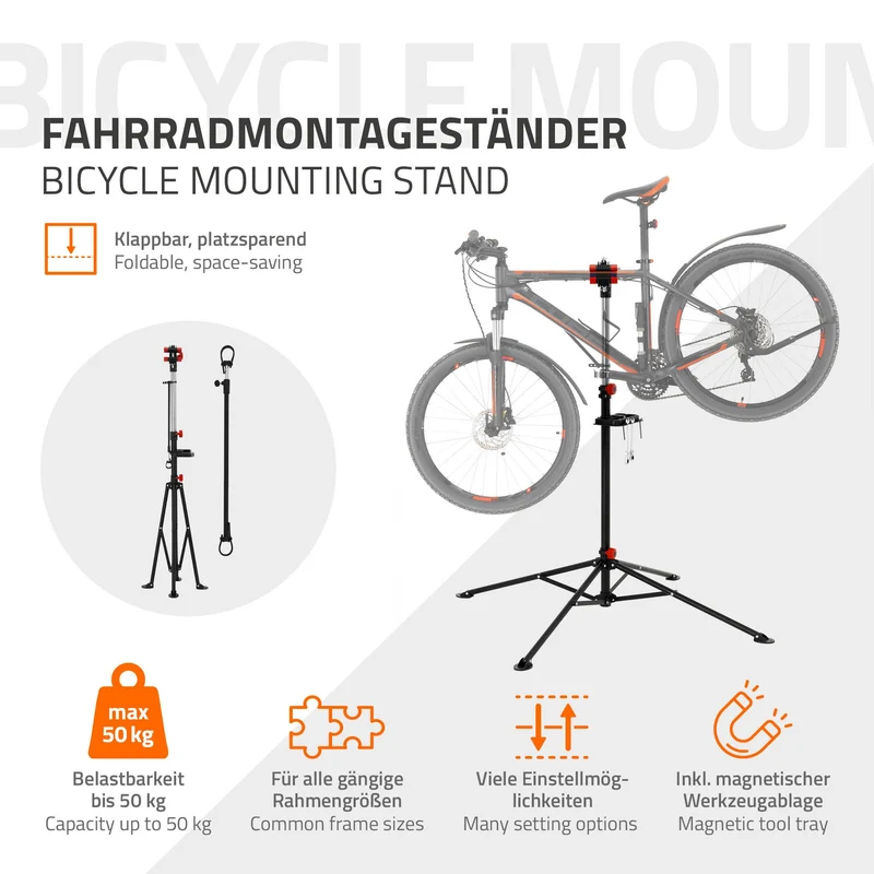 Fahrrad Montageständer Reparaturständer auch für E-Bikes bis 50 kg höhenverstellbar 360° drehbar aus Stahl