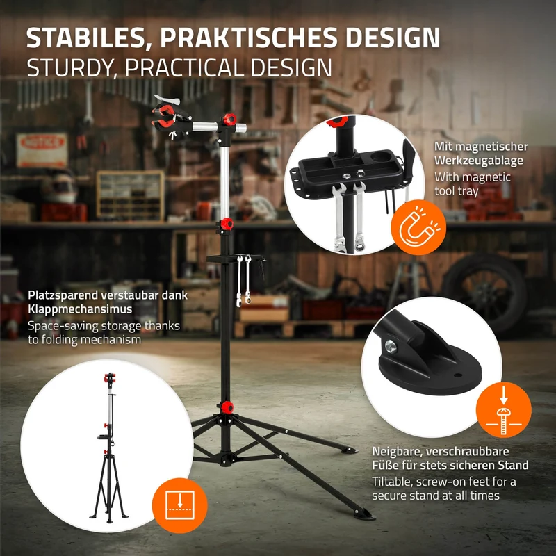 Fahrrad Montageständer Reparaturständer auch für E-Bikes bis 50 kg höhenverstellbar 360° drehbar aus Stahl