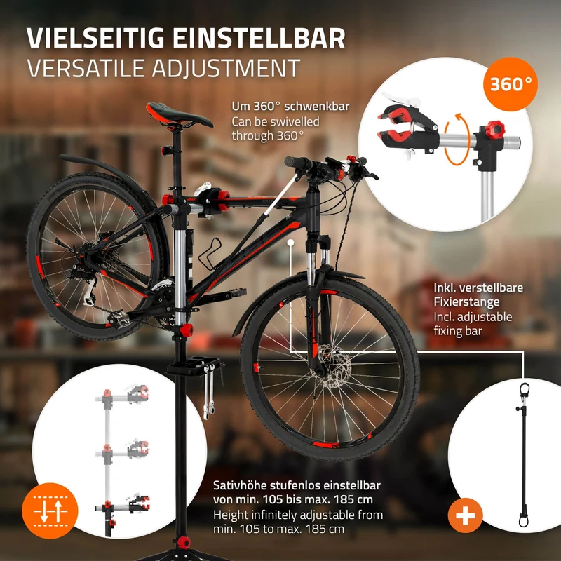 Fahrrad Montageständer Reparaturständer auch für E-Bikes bis 50 kg höhenverstellbar 360° drehbar aus Stahl