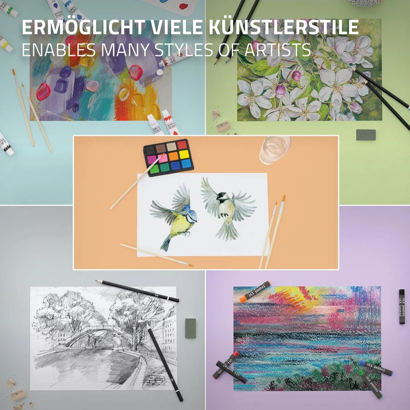Malkoffer aus Holz 85-Teilig mit Pinseln, Bleistiften, Acrylfarben und Skizzierblöcken