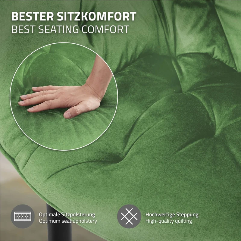 Esszimmerstuhl 2er Set Große Rauten Steppung mit Rücken- und Armlehnen Salbei Küchenstuhl mit Microfaser-Samtbezug ML-Design