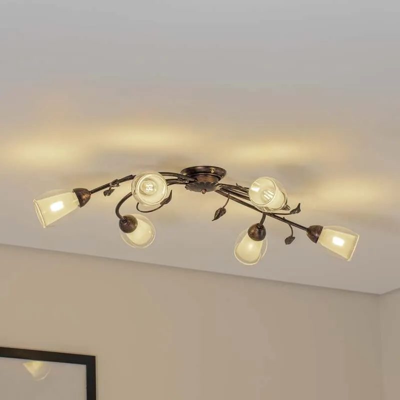 B-Ware Deckenleuchte Lampe Liliana Metall Schwarz Gold Glas Deckenlampe Leuchte LED 518
