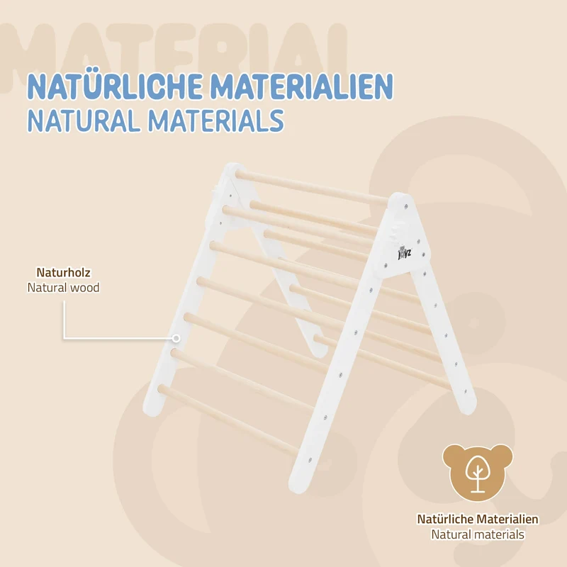 Kletterdreieck für Kinder ab 2 Jahre 73x72x60 cm Natur/Weiß aus Holz Joyz