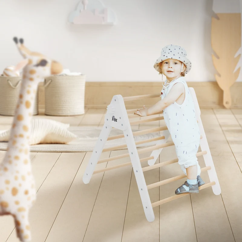 Kletterdreieck für Kinder ab 2 Jahre 73x72x60 cm Natur/Weiß aus Holz Joyz