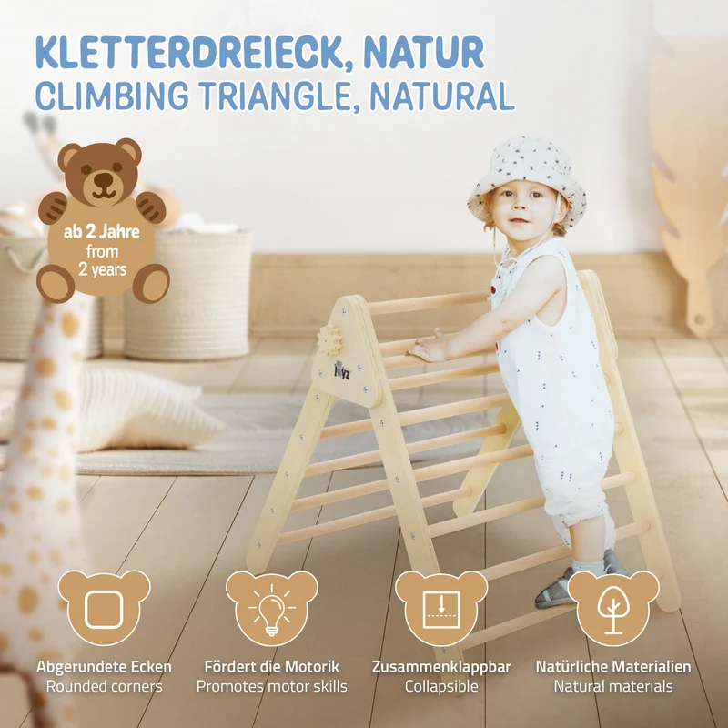 Kletterdreieck für Kinder ab 2 Jahre 73x72x60 cm Natur aus Holz Joyz
