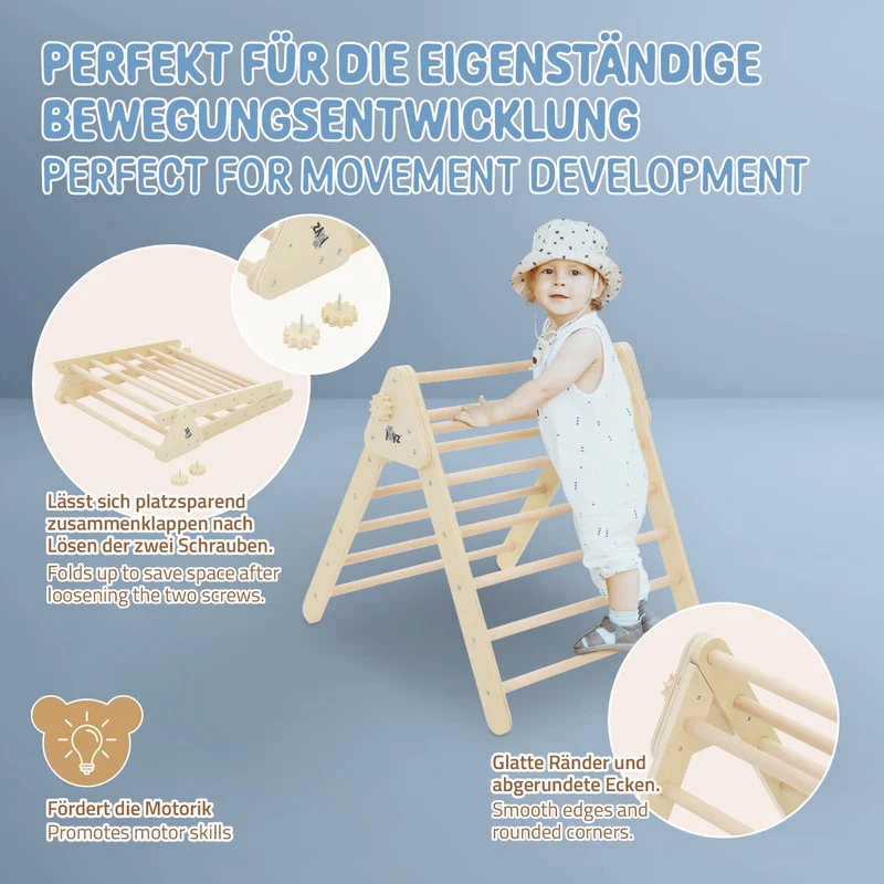 Kletterdreieck für Kinder ab 2 Jahre 73x72x60 cm Natur aus Holz Joyz