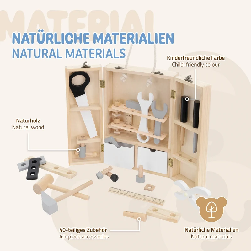 Werkzeugkasten für Kinder ab 1 Jahr 21x30x8 cm Natur aus Holz Joyz