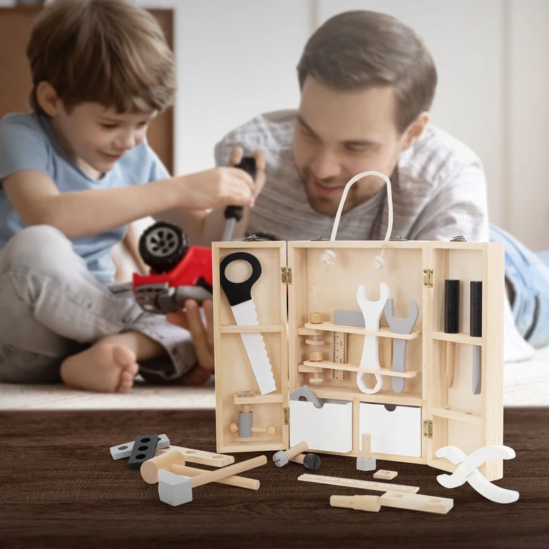 Werkzeugkasten für Kinder ab 1 Jahr 21x30x8 cm Natur aus Holz Joyz